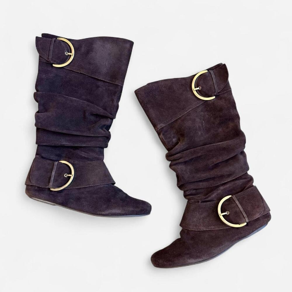 Naughty monkey y2k slouchy brown suede boots with buckle detail - Picture 3 of 8